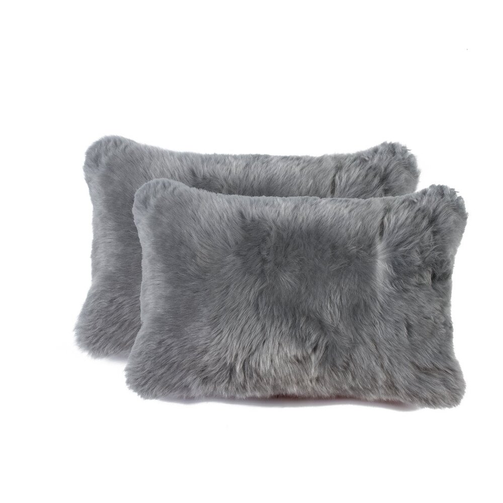 Natural Home Decor New Zealand Sheepskin Pillow | 2-Piece | Grey | 12"x20"